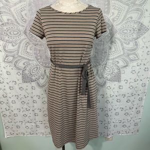 New $39 Oh Baby Maternity Motherhood Kohls Stripe T Shirt Dress Grey Tan White S